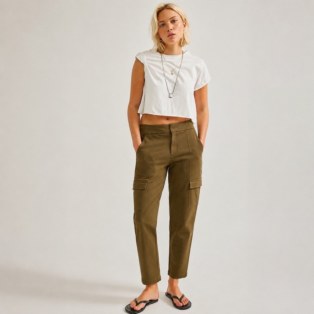 Anthropologie Cargo Pants Womens 14 Olive Essential Slim Minimalist Boho Chic
